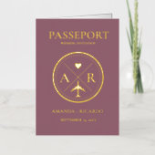 Invitation de mariage passeport or et mauve foncé (Recto)