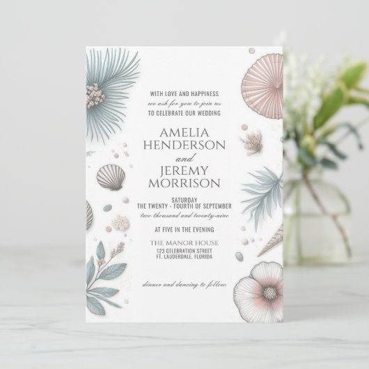 Invitation de mariage Pastel Beach avec code QR (Debout devant)