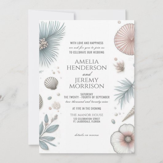Invitation de mariage Pastel Beach avec code QR (Devant)