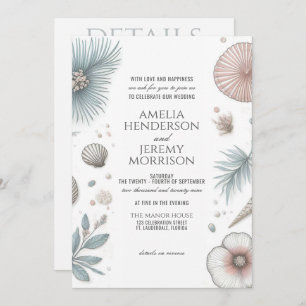 Invitation de mariage Pastel Beach avec QR & Détai
