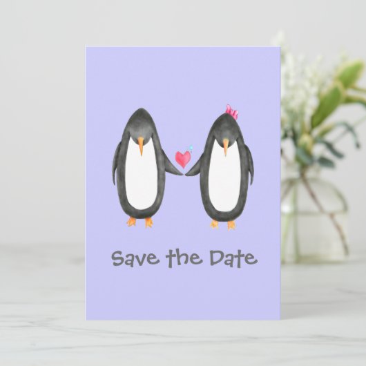 Invitation de mariage Pengin Luv (Debout devant)
