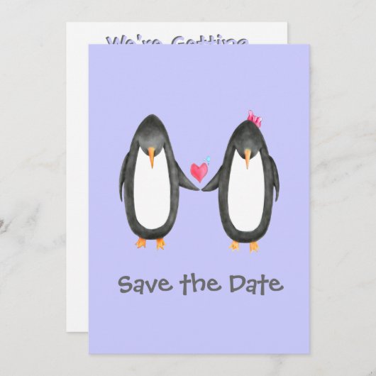 Invitation de mariage Pengin Luv (Devant / Derrière)