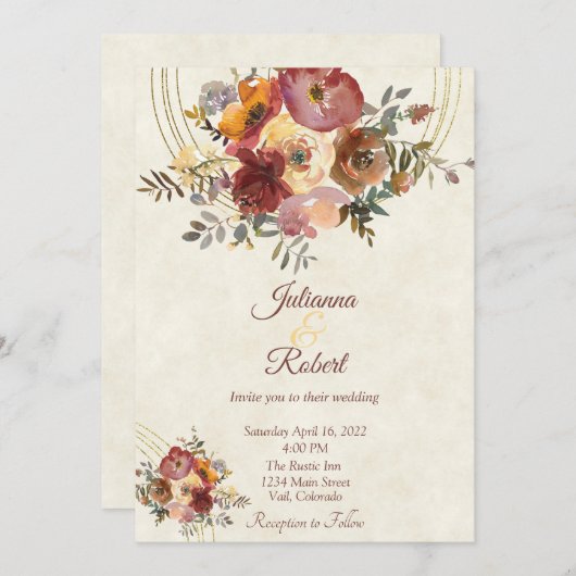 Invitation de mariage personnalisée à fleurs et do (Devant / Derrière)
