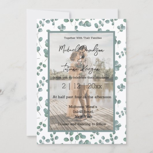 invitation de mariage photo avec motif de verdure (Devant)