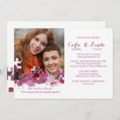 Invitation de mariage photo pièces de puzzle rose (Devant / Derrière)
