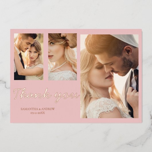 Invitation de mariage photo remerciement rose mode (Recto)