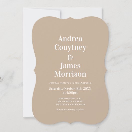 Invitation de mariage photo simple Bohème beige (Devant)