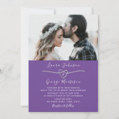 Invitation de mariage photo simple violet (Devant)