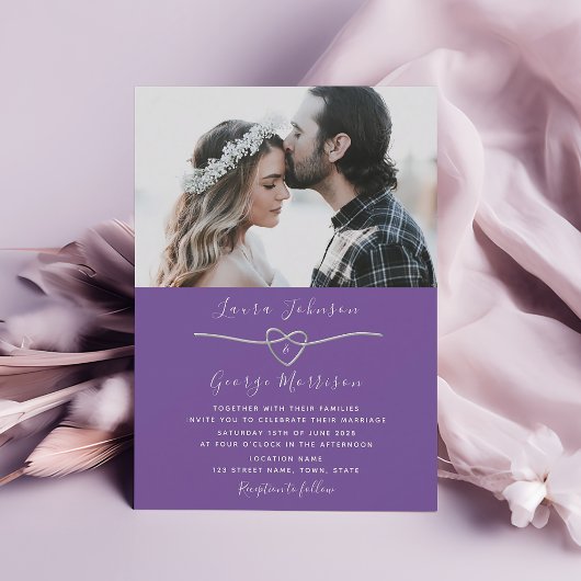 Invitation de mariage photo simple violet