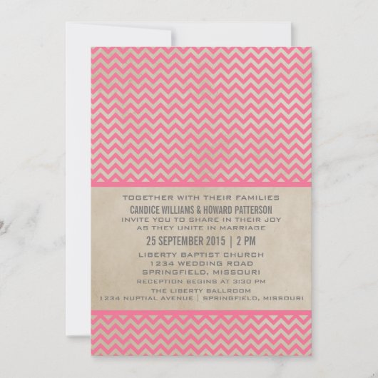 Invitation de mariage Pink Chic Chevron (Devant)
