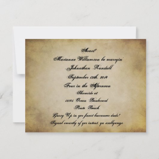 Invitation de mariage pirate (Dos)