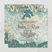 Invitation de mariage plage Dolphins Vintage Turqu (Devant / Derrière)