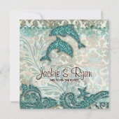 Invitation de mariage plage Dolphins Vintage Turqu (Dos)
