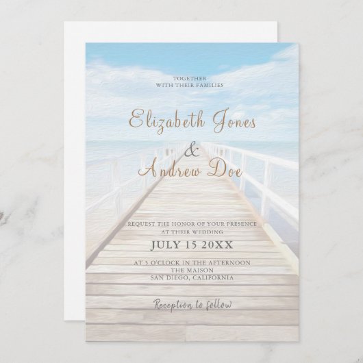 Invitation de mariage plage Mariage bord de mer/bo (Devant / Derrière)