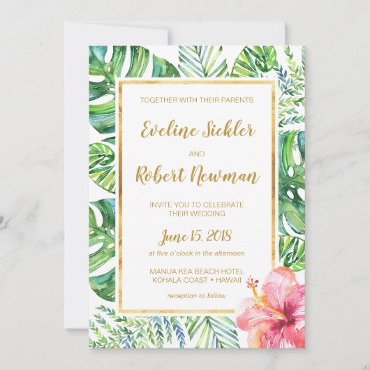 Invitation  de mariage plage tropical (Devant)