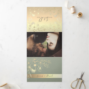 Invitation de mariage pliable triple en vert sauge