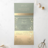 Invitation de mariage pliable triple en vert sauge (Intérieur)