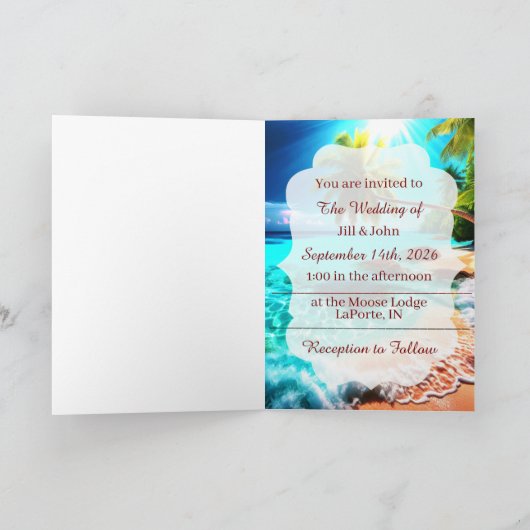 Invitation de mariage pliable Tropical Beach (Intérieur)