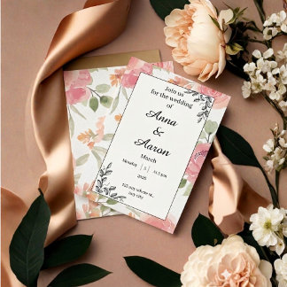 Invitation de mariage pliée aquarelle florale pêch