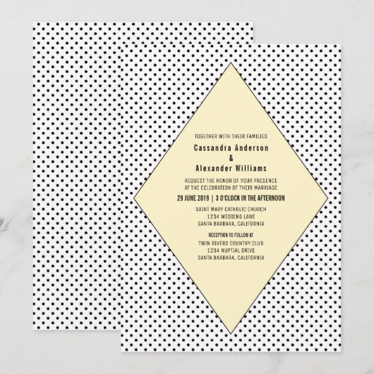 Invitation de mariage Pois moderne Jaune (Devant / Derrière)