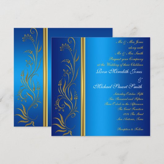 Invitation de mariage populaire bleu royal (Devant / Derrière)