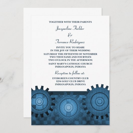 Invitation de mariage pour les engrenages en vapeu (Devant / Derrière)