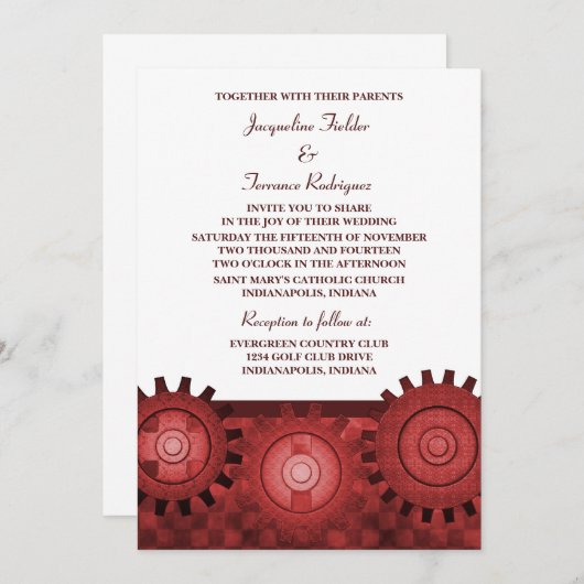 Invitation de mariage pour les engrenages en vapeu (Devant / Derrière)