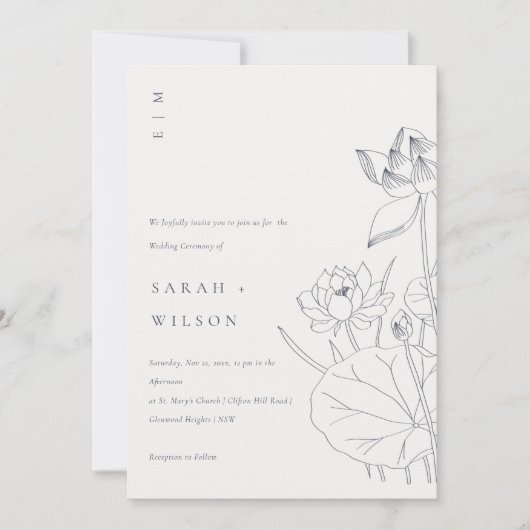 Invitation de mariage pour Nénuphar floral minimum (Devant)