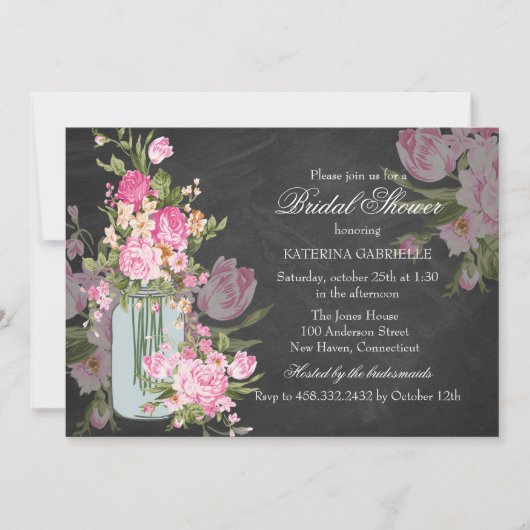 Invitation de mariage Pretty Chalkboard & Mason Ja (Devant)