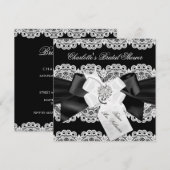 Invitation de mariage Pretty Lace & Bow Noir Blanc (Devant / Derrière)