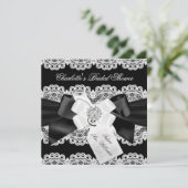 Invitation de mariage Pretty Lace & Bow Noir Blanc (Debout devant)