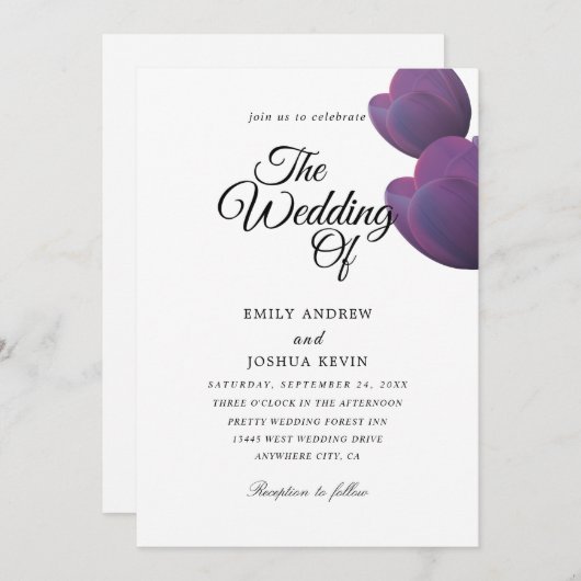 invitation de mariage prune violette (Devant / Derrière)