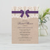Invitation de mariage Purple Lace & Burlap (Debout devant)