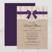 Invitation de mariage Purple Lace & Burlap (Devant / Derrière)