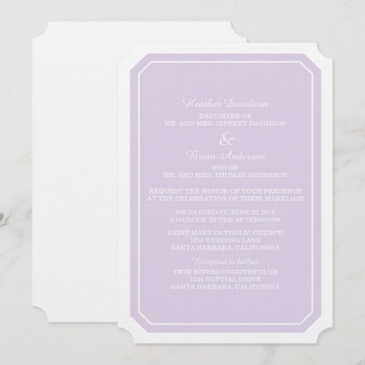 Invitation de mariage Purple Simplement Élégant (Devant / Derrière)