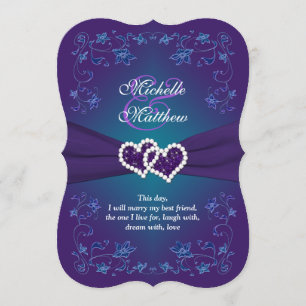Invitation de mariage Purple, Turquoise, Floral,