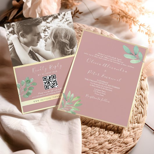 Invitation de mariage QR à la verdure Rose Poussié