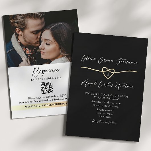 Invitation de mariage QR Code moderne or noir
