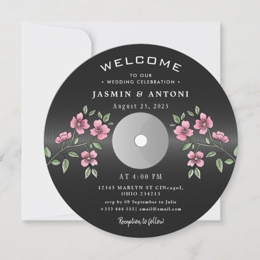 Invitation de mariage QR disque vinyle rétro vinta (Devant)