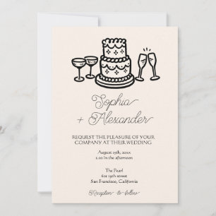 Invitation de mariage QR gâteau dessinée à la main