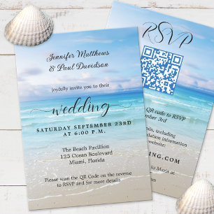 Invitation de mariage QR plage couleur simple