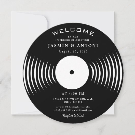 Invitation de mariage QR sur disque vinyle rétro v (Devant)