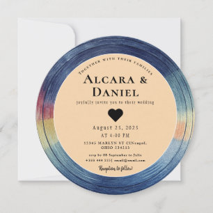 Invitation de mariage QR sur disque vinyle rétro v