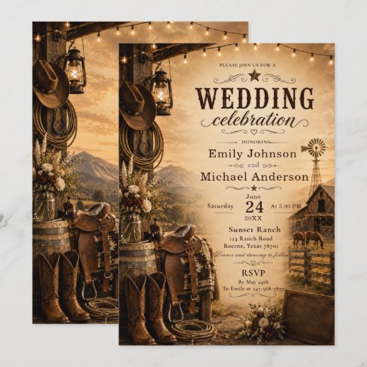 Invitation de mariage Ranch Rustique (Devant / Derrière)