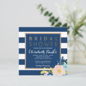 Invitation de mariage rayée florale Navy (Debout devant)