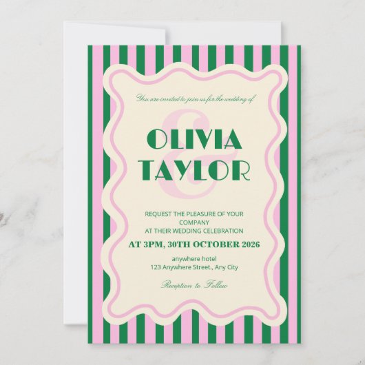 Invitation de mariage rayée rétro moderne (Devant)