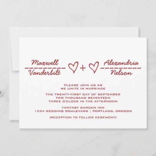 Invitation de mariage Red Heart Equation (Devant)