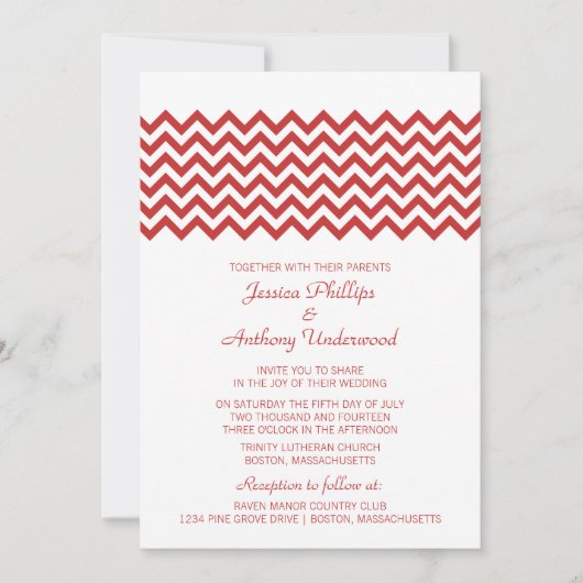 Invitation de mariage Red Simple Chevron (Devant)
