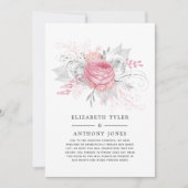 Invitation de mariage réduite à fleurs roses et ar (Devant)