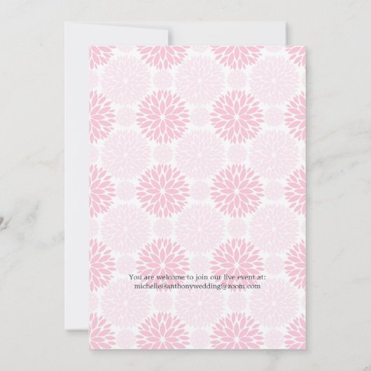 Invitation de mariage réduite à fleurs roses et ar (Dos)